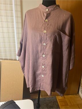 ANDREA FENZI Mauve Relaxed Button-Front Tunic